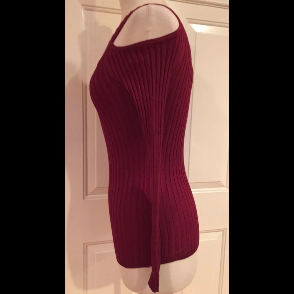 Hooked Up Cold Shoulder Sweater Top Ruby Wine Bur… - image 4